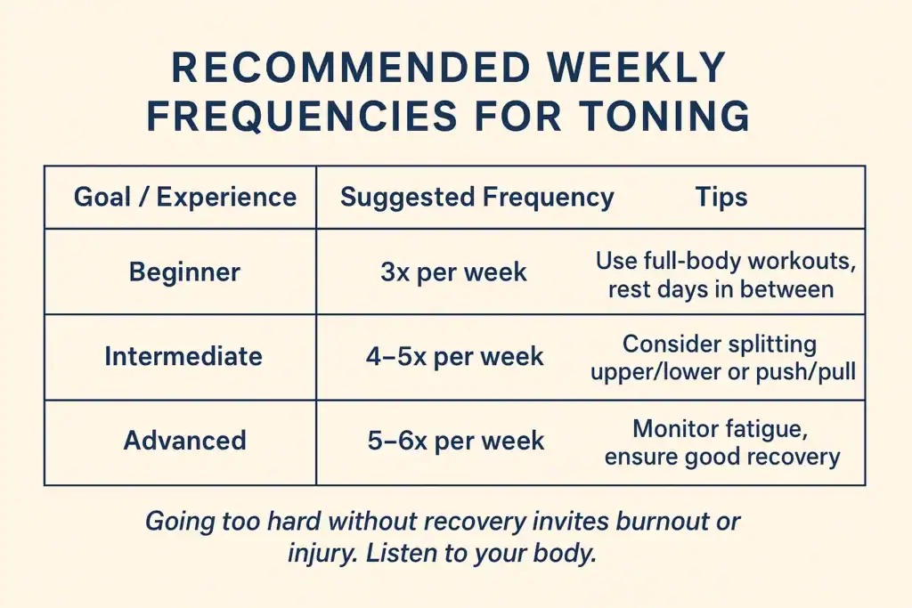 Achieving the Perfect Tone: How Often Should You Exercise for Results? 2 Graphic to show how often you should do exercise to help with toning East Bridgford